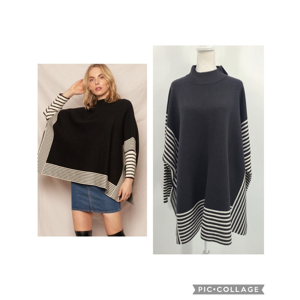 John Mark Women Poncho Sweater 0X 1X Mock Neck Oversized Artsy Minimalist NWT